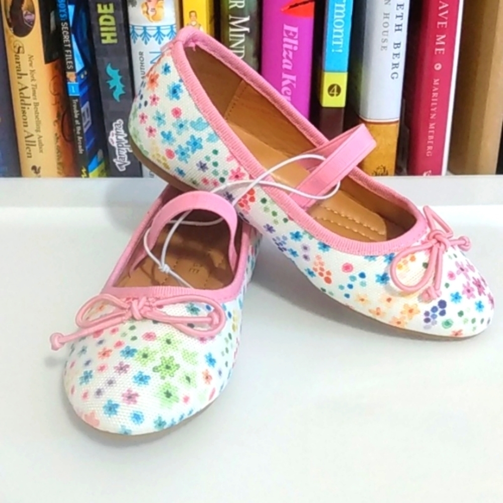 RAMPAGE GIRLS PINK WHITE FLORAL BALLERINA SLIP-ON FLATS SIZE 10 NWT